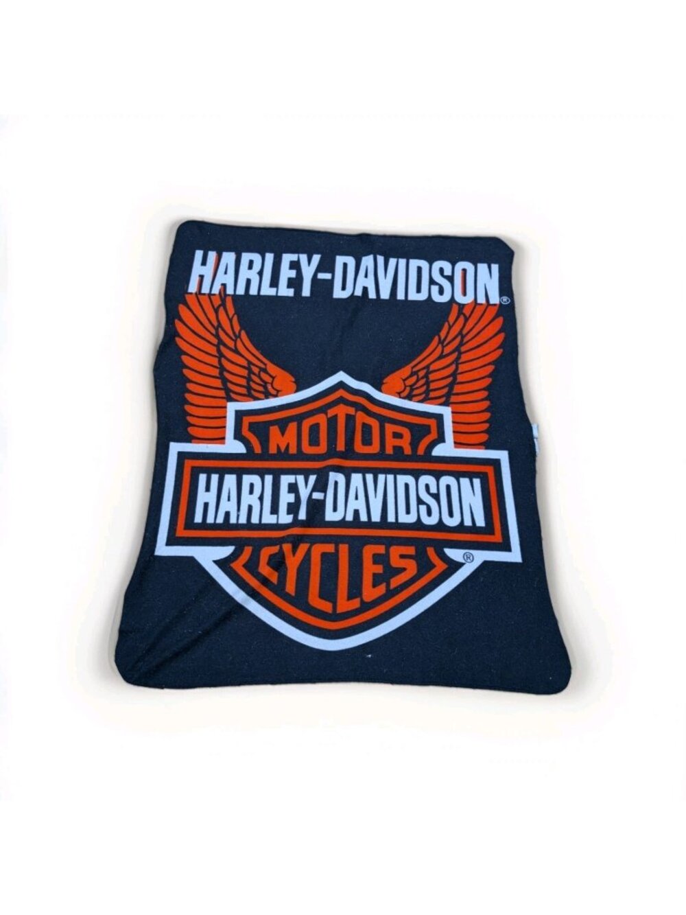 Y2K / Vintage Harley Davidson Fleece Throw Blanket Moto Black / Orange Racing **